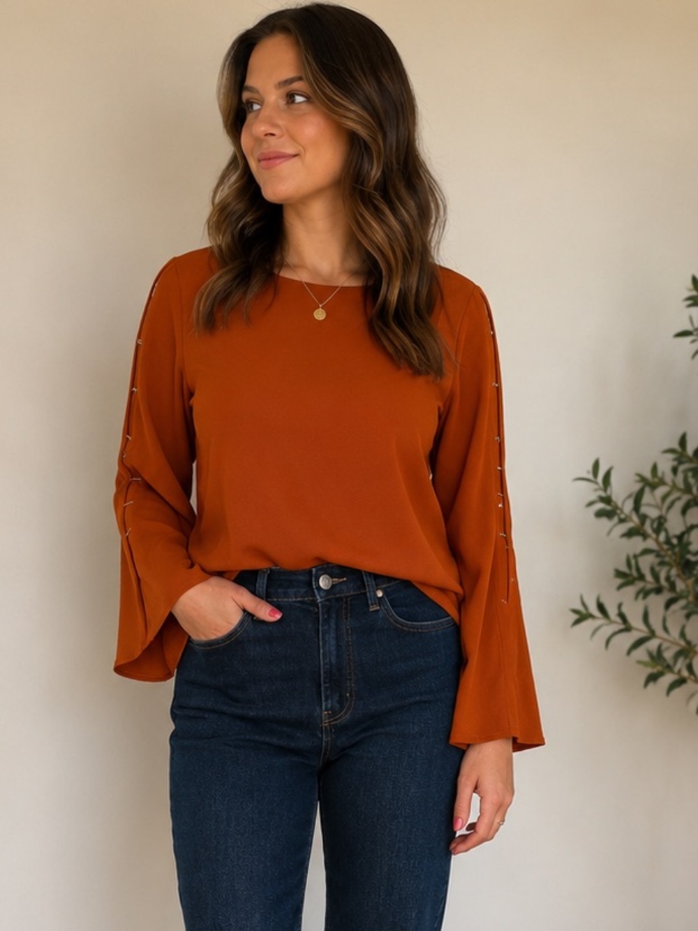 Michael Kors Orange Top With Gold Details
